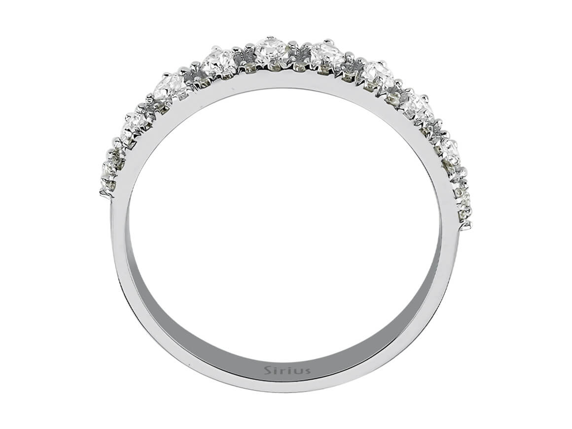 Bague demi-mémoire avec diamants de laboratoire en or blanc – double rangée