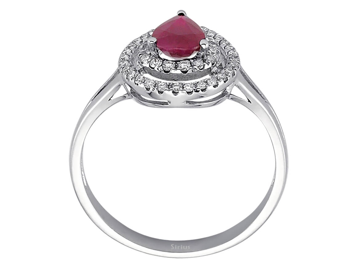 Rubinring mit Doppelhalo aus Diamanten - 14K Weißgold - 0,74 ct Rubin - hochwertiger Schmuck von Rosy Lab Diamonds