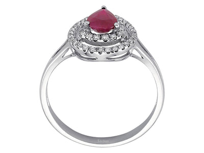 Eleganter Rubinring mit Doppelhalo aus Diamanten in 14K Weißgold