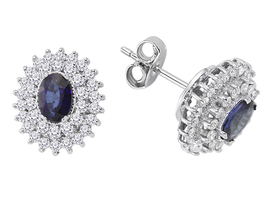 14K Beyaz Altın Saphir ve Pırlantalı Anturaj Küpeler - Rosy Lab Diamonds’tan yüksek kaliteli Mücevher