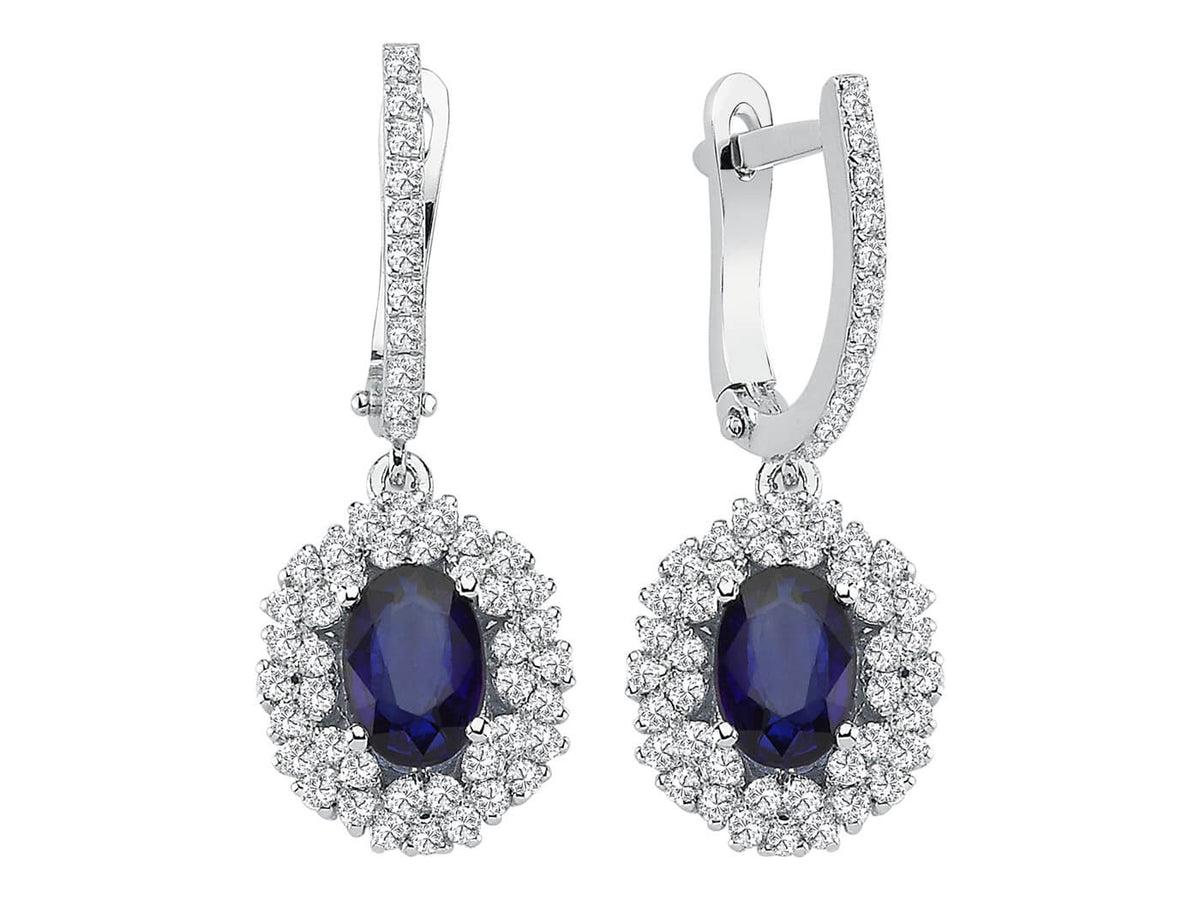 Boucles d’oreilles Anturaj somptueuses avec saphir et diamants en Or Blanc | Bijoux de luxe en ligne – Bijoux de haute qualité de Rosy Lab Diamonds