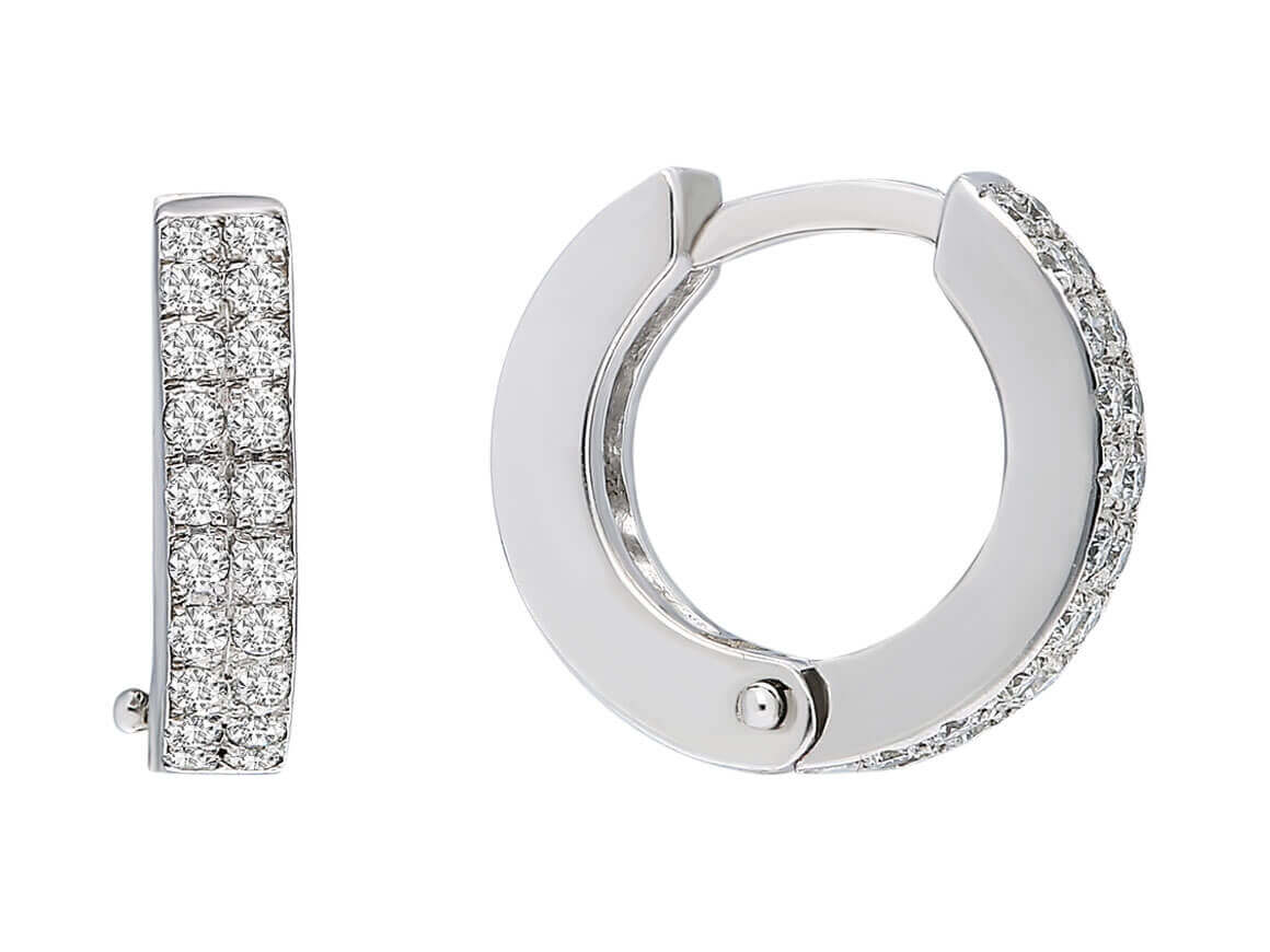 Double pavé-set diamond hoop earrings in 14K white gold