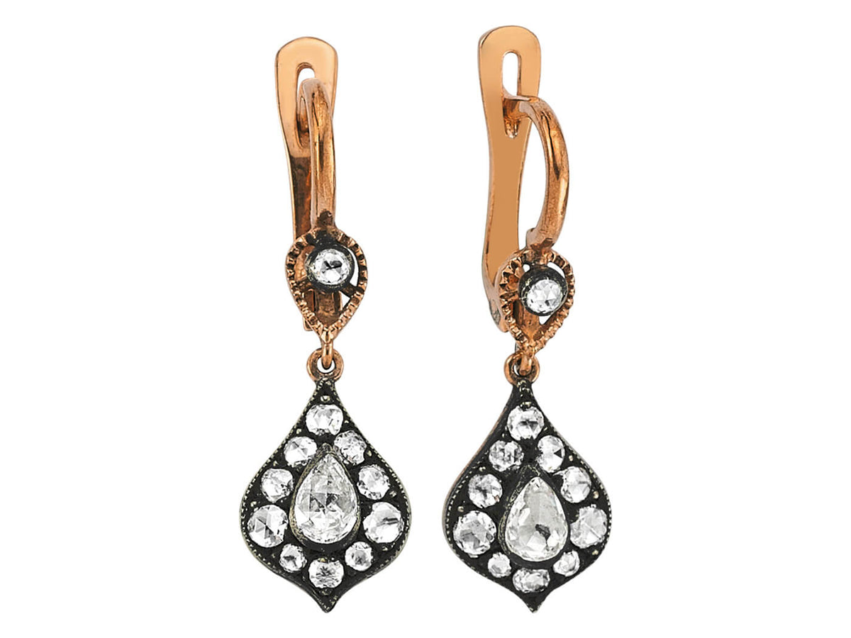 Roségold 333'ten antika kesim pırlantalı damla küpeler – Rosy Lab Diamonds'tan kaliteli Mücevher
