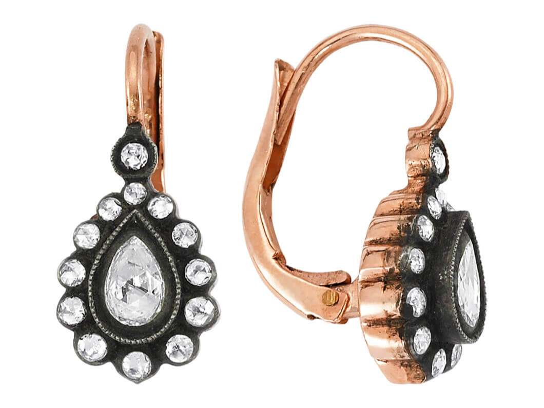 Boucles d’oreilles pendantes anciennes en forme de goutte, ornées de diamants, en Or Rose 8K | Style oriental – Bijoux haut de gamme de Rosy Lab Diamonds