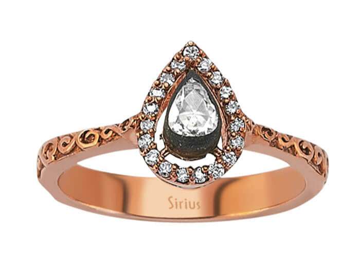 Roségold-Ring mit Tropfen-Elmas & 19 Diamanten - Zart graviert - 80R0003 - hochwertiger Schmuck von Rosy Lab Diamonds