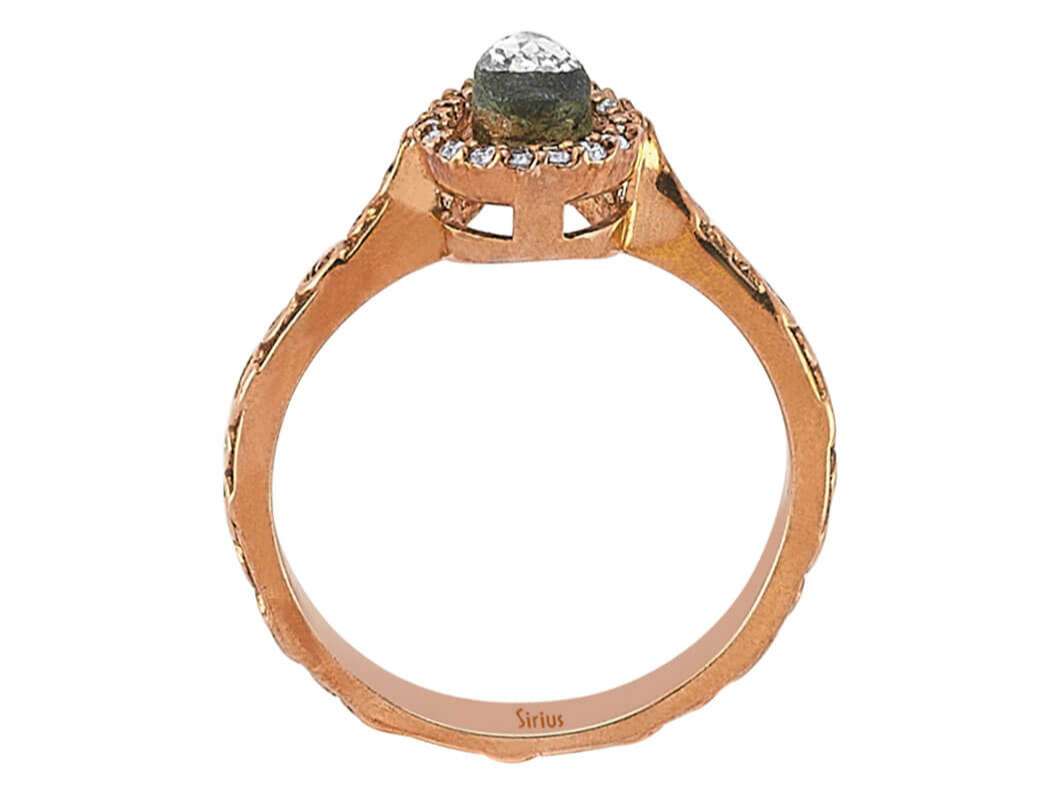Roségold-Ring mit Tropfen-Elmas & 19 Diamanten - Zart graviert - 80R0003 - hochwertiger Schmuck von Rosy Lab Diamonds