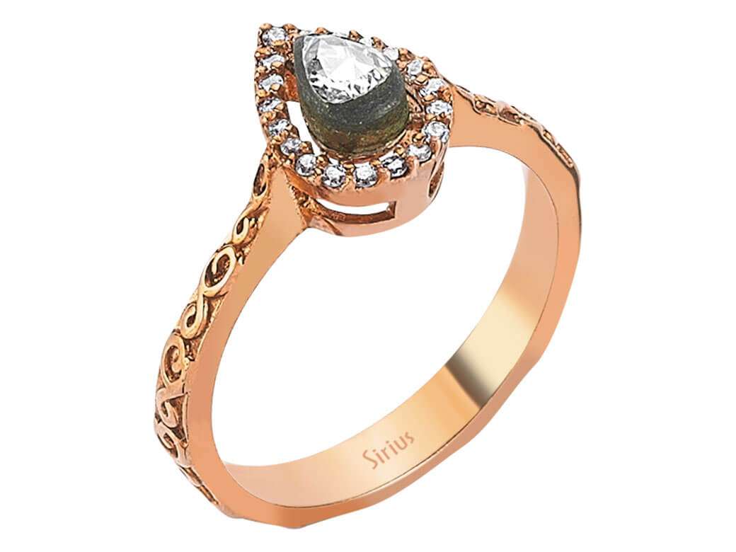Roségold-Ring mit Tropfen-Elmas & 19 Diamanten - Zart graviert - 80R0003 - hochwertiger Schmuck von Rosy Lab Diamonds