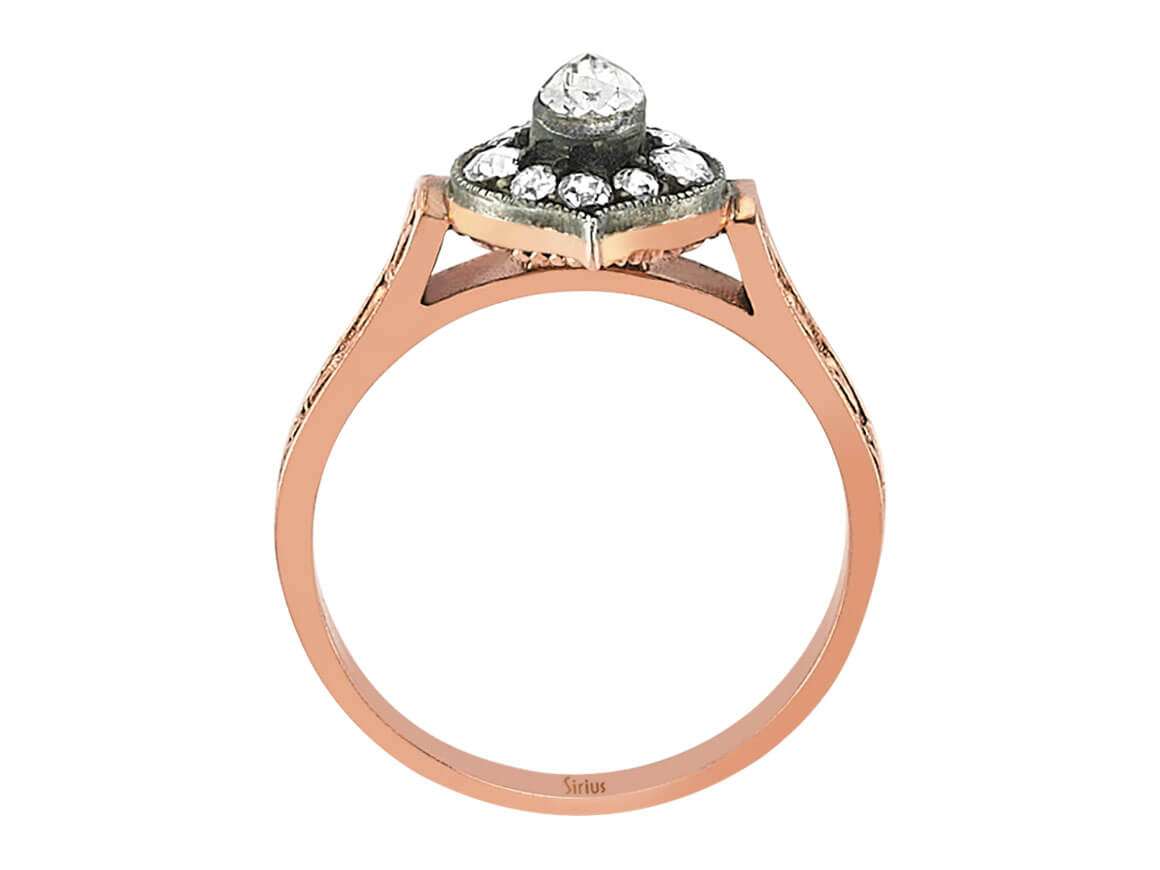 Bague en Or Rose avec 11 diamants de tailles différentes - Design gravé - 80R0018 - Bijoux haut de gamme de Rosy Lab Diamonds