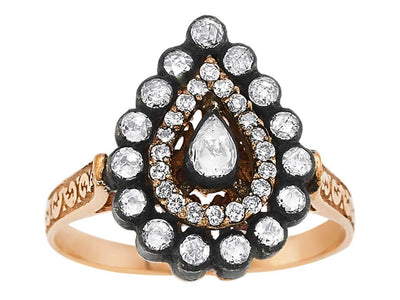 Tropfenförmiger Roségold-Ring mit Elmas und Labordiamanten