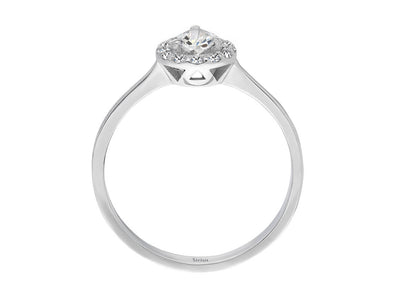 14K White Gold Ring with 1 Pear-Shaped Diamond (0.50 Carat) and 14 Round Diamonds (0.18 Carat)