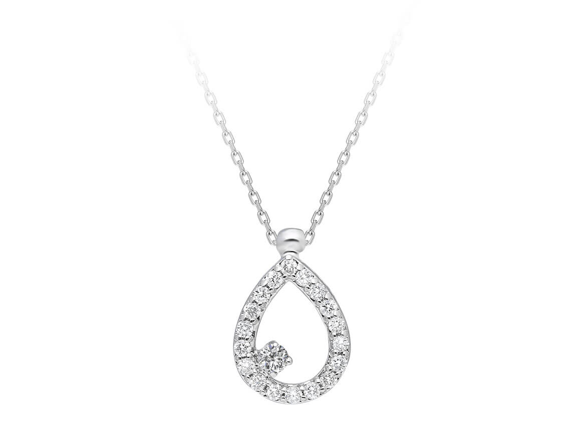 Collier goutte d’eau avec 19 diamants de laboratoire en Or Blanc 14 carats – des Bijoux haut de gamme de Rosy Lab Diamonds