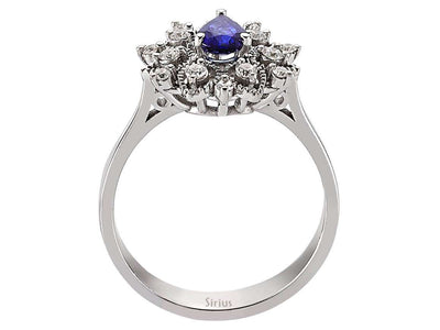 Weißgold Verlobungsring mit Diamanten und blauem Tropfensaphir – 14K
