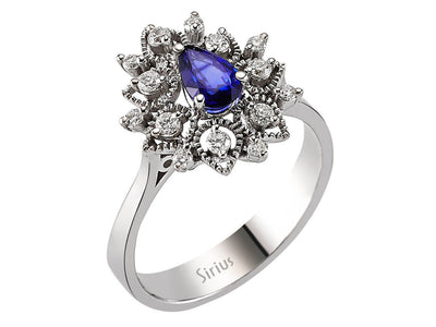 Weißgold Verlobungsring mit Diamanten und blauem Tropfensaphir – 14K