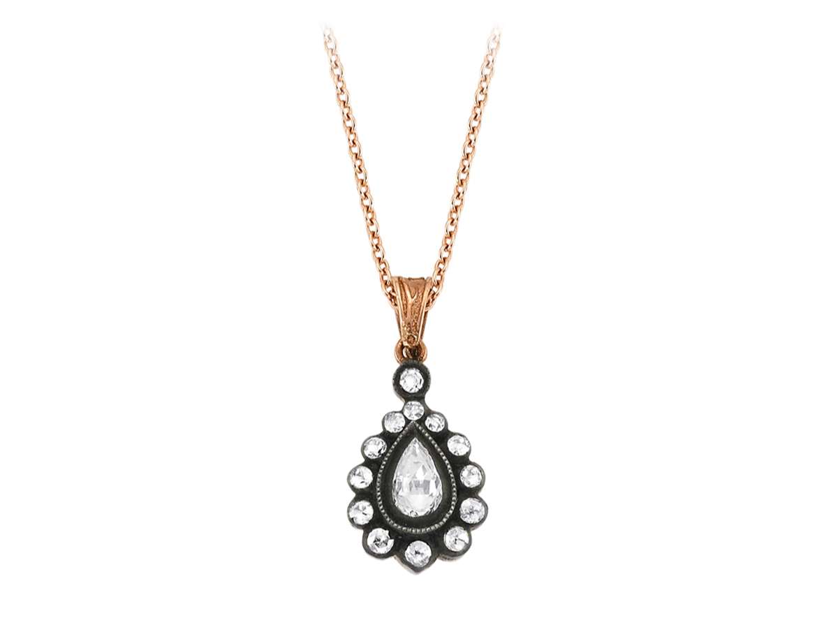 Rose gold drop pendant with 14 lab diamonds – 82P0009