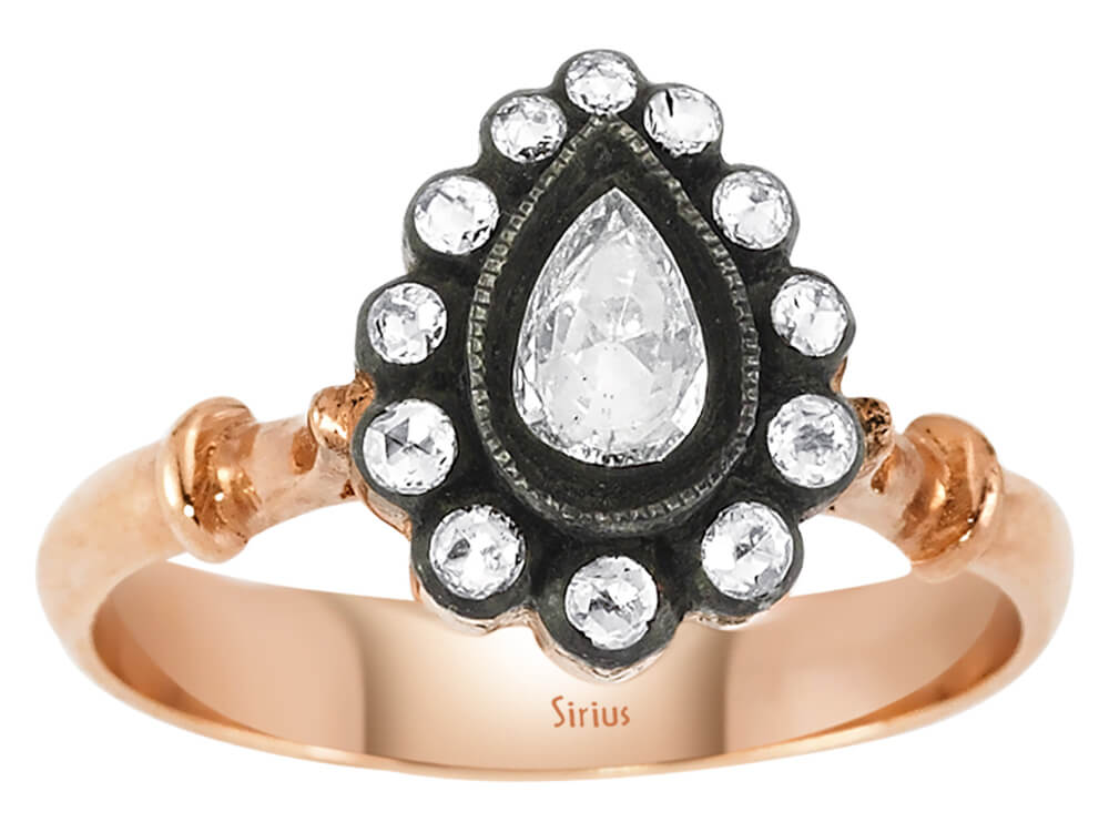 Tropfen-Ring mit Elmas im Roségold-Antikstil | 8K & Labordiamanten – hochwertiger Schmuck von Rosy Lab Diamonds