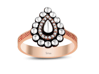 14K Rose Gold Ring with 17 Round Diamonds (0.15 Carat), 1 Pear-Shaped Diamond (0.15 Carat) and 14 Round Diamonds (0.42 Carat)