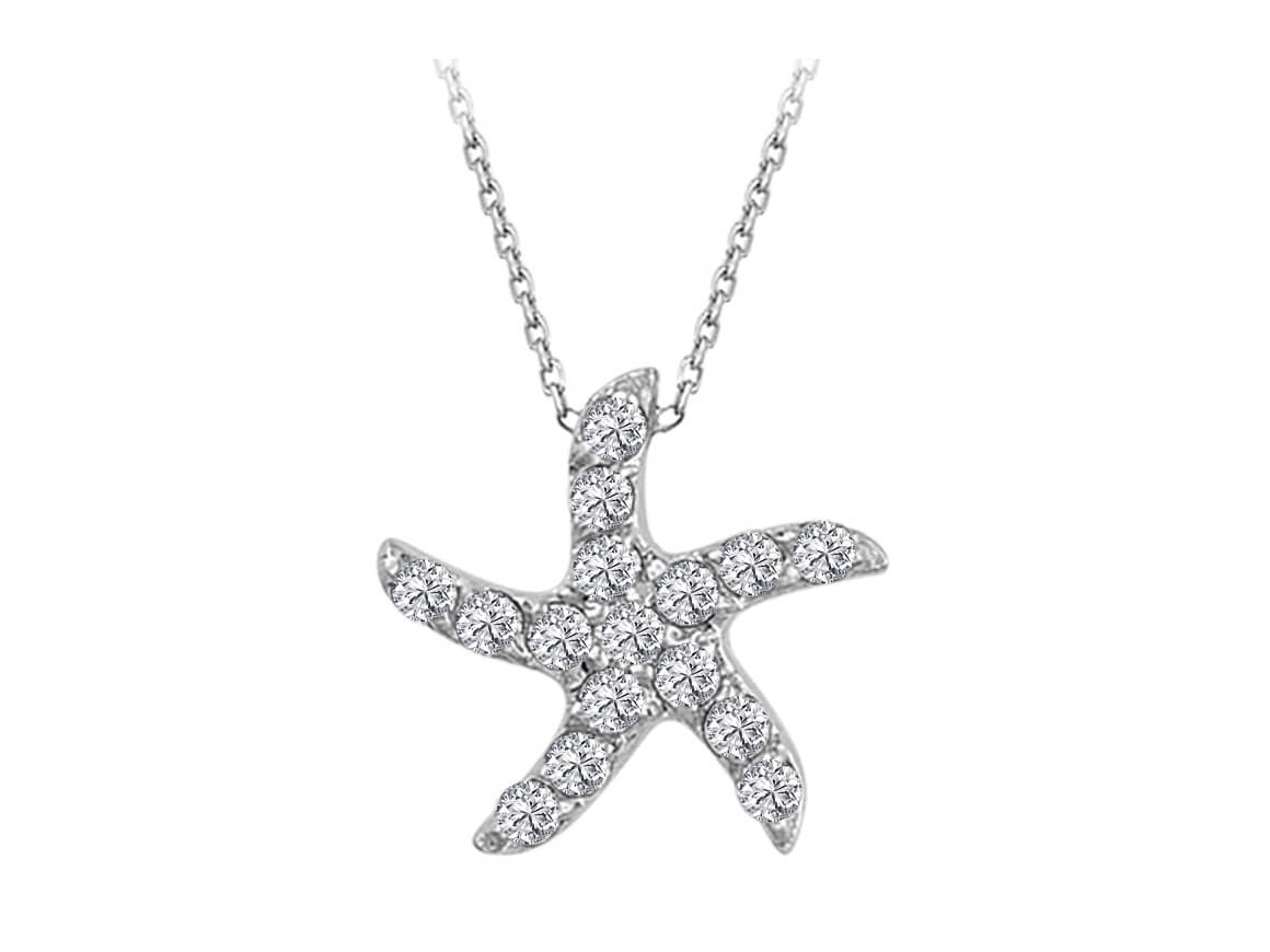 Pendentif étoile de mer scintillant avec 16 diamants de laboratoire – or 8 carats – Bijoux haut de gamme de Rosy Lab Diamonds