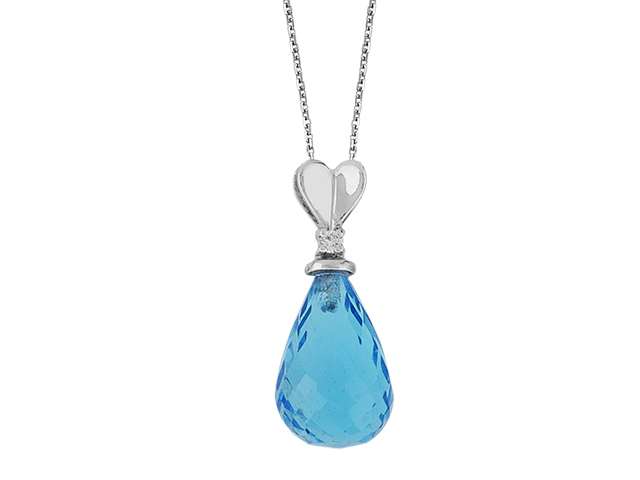 Blauer Topas & Diamant Anhänger - Tropfenform | 8K Weißgold - hochwertiger Schmuck von Rosy Lab Diamonds