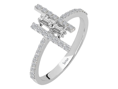 Bague moderne en diamant avec taille baguette et ronde en or 14 carats