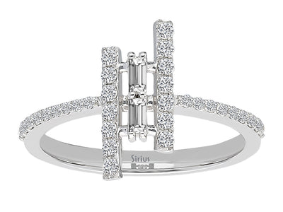Bague moderne en diamant avec taille baguette et ronde en or 14 carats