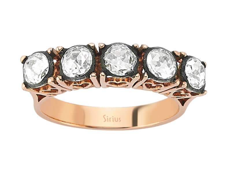 Bague en Or Rose avec 5 diamants - Style classique à cinq pierres - 80R0008 - Bijoux haut de gamme de Rosy Lab Diamonds