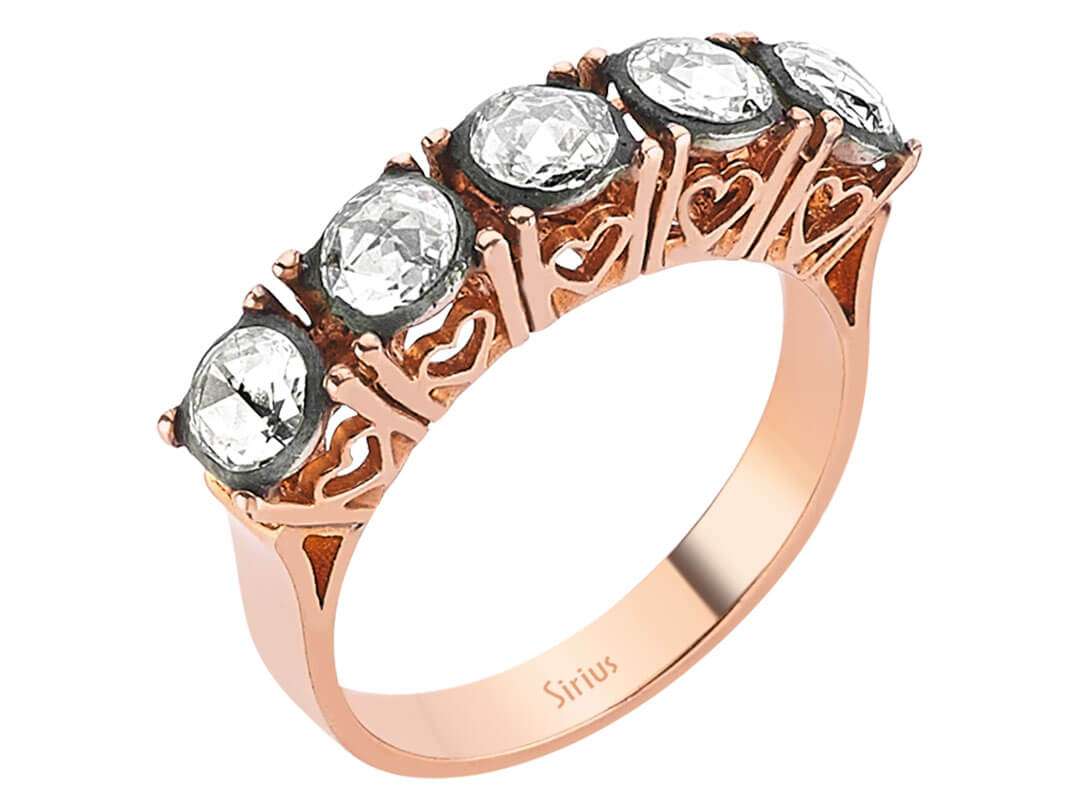 Bague en Or Rose avec 5 diamants - Style classique à cinq pierres - 80R0008 - Bijoux haut de gamme de Rosy Lab Diamonds