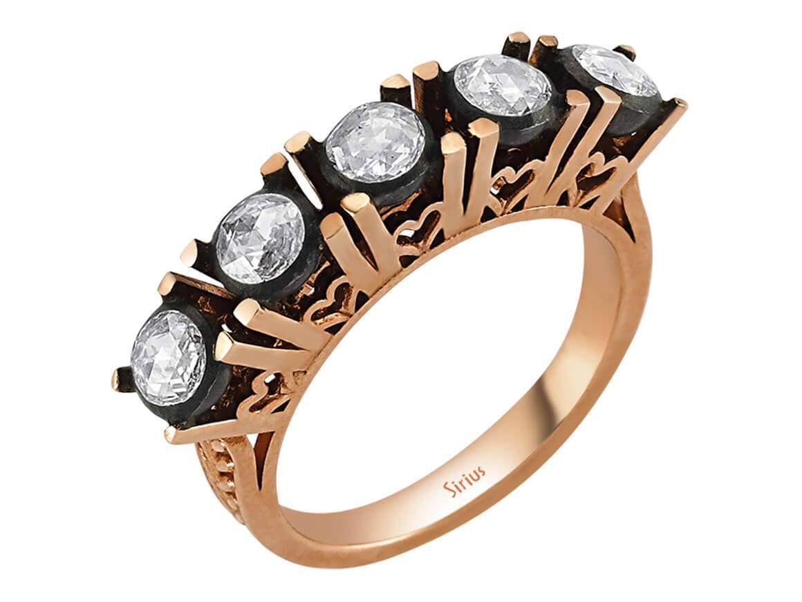 5 laboratuvar elmaslı antika tarzı Rose Altın yüzük | 8K Elmas Sonsuzluk yüzüğü - Rosy Lab Diamonds’tan yüksek kaliteli Mücevher
