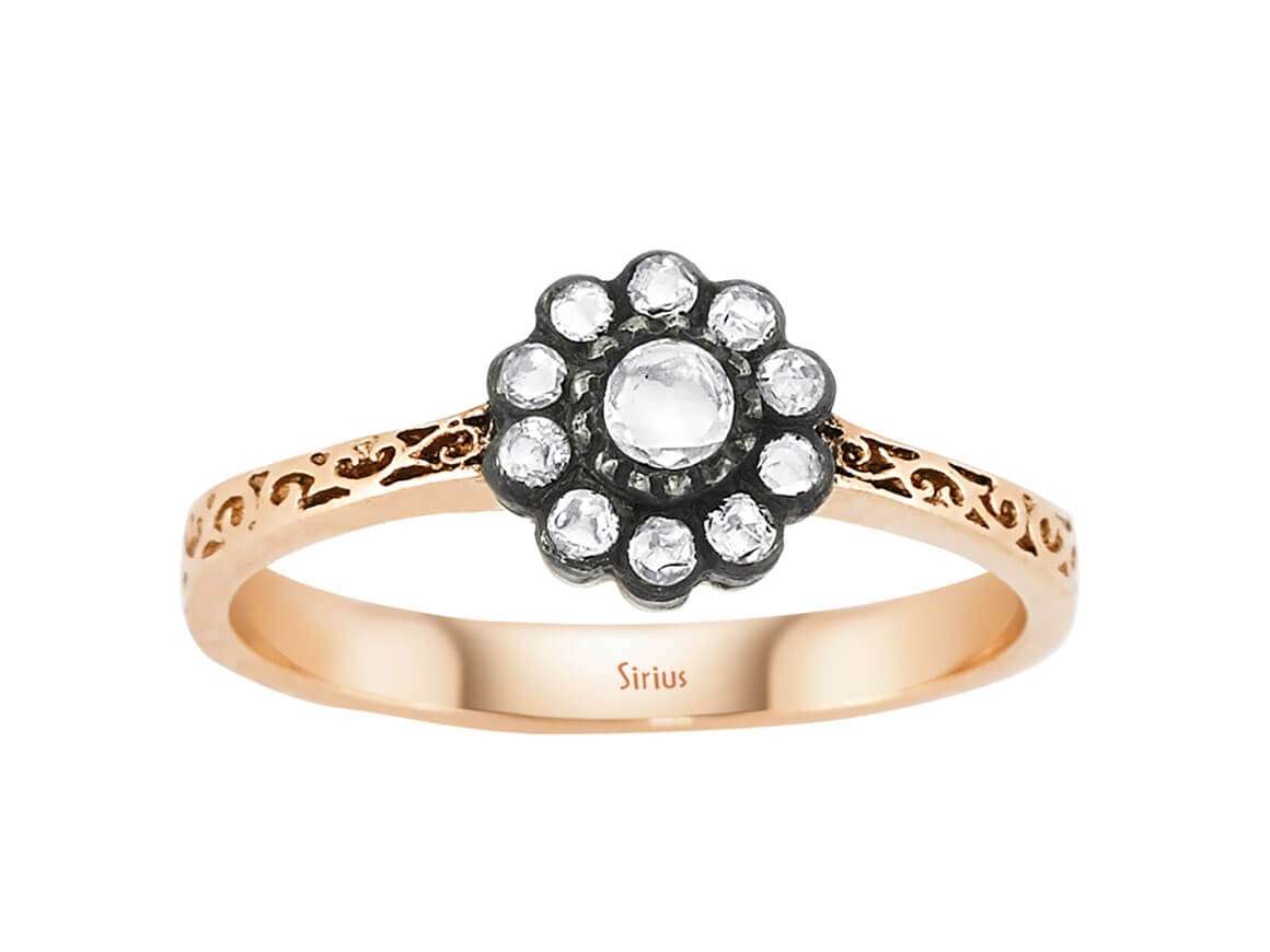 Rose Gold floral ring with 11 lab-grown diamonds in an antique style | 8K – high-quality Jewelry by Rosy Lab Diamonds