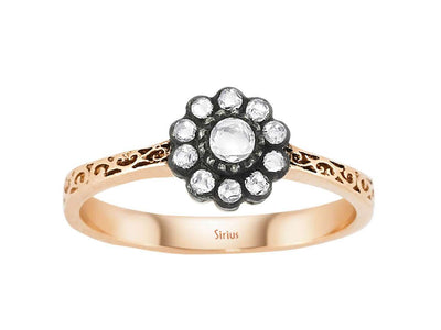 Zarter Roségold-Blumenring mit 11 Labordiamanten im Antikstil