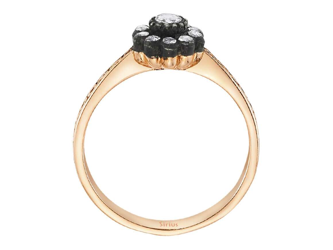 Zarter Roségold-Blumenring mit 11 Labordiamanten im Antikstil