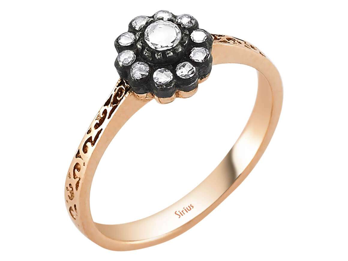 Rose Gold floral ring with 11 lab-grown diamonds in an antique style | 8K – high-quality Jewelry by Rosy Lab Diamonds