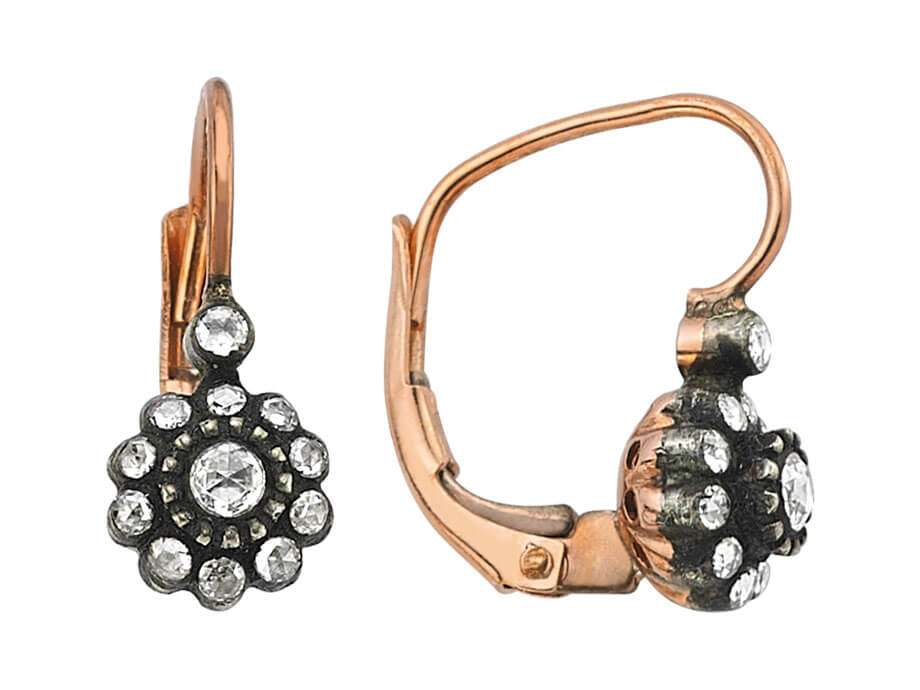 Antique rosette earrings with old cut diamonds made of 333 rose gold