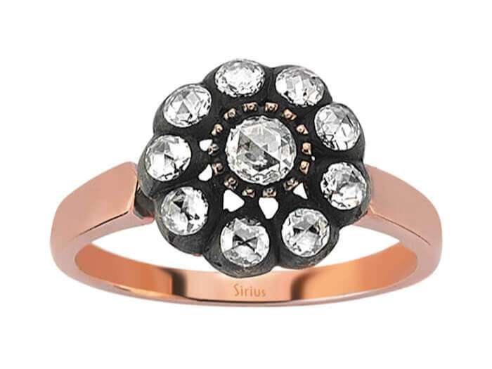 10 Elmaslı Rose Altın Yüzük - Klasik Çiçek Deseni - 80R0009 - Rosy Lab Diamonds’tan yüksek kaliteli Mücevher