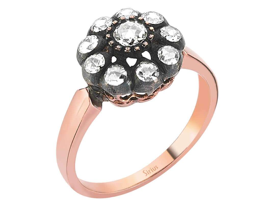 10 Elmaslı Rose Altın Yüzük - Klasik Çiçek Deseni - 80R0009 - Rosy Lab Diamonds’tan yüksek kaliteli Mücevher
