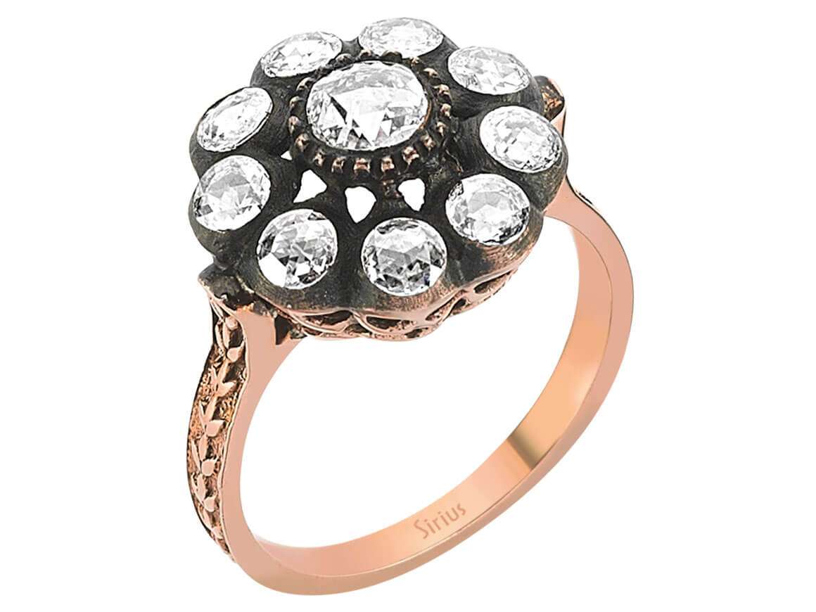 Roségold-Ring mit 10 runden Elmas-Steinen im Blumenmuster – 80R0010