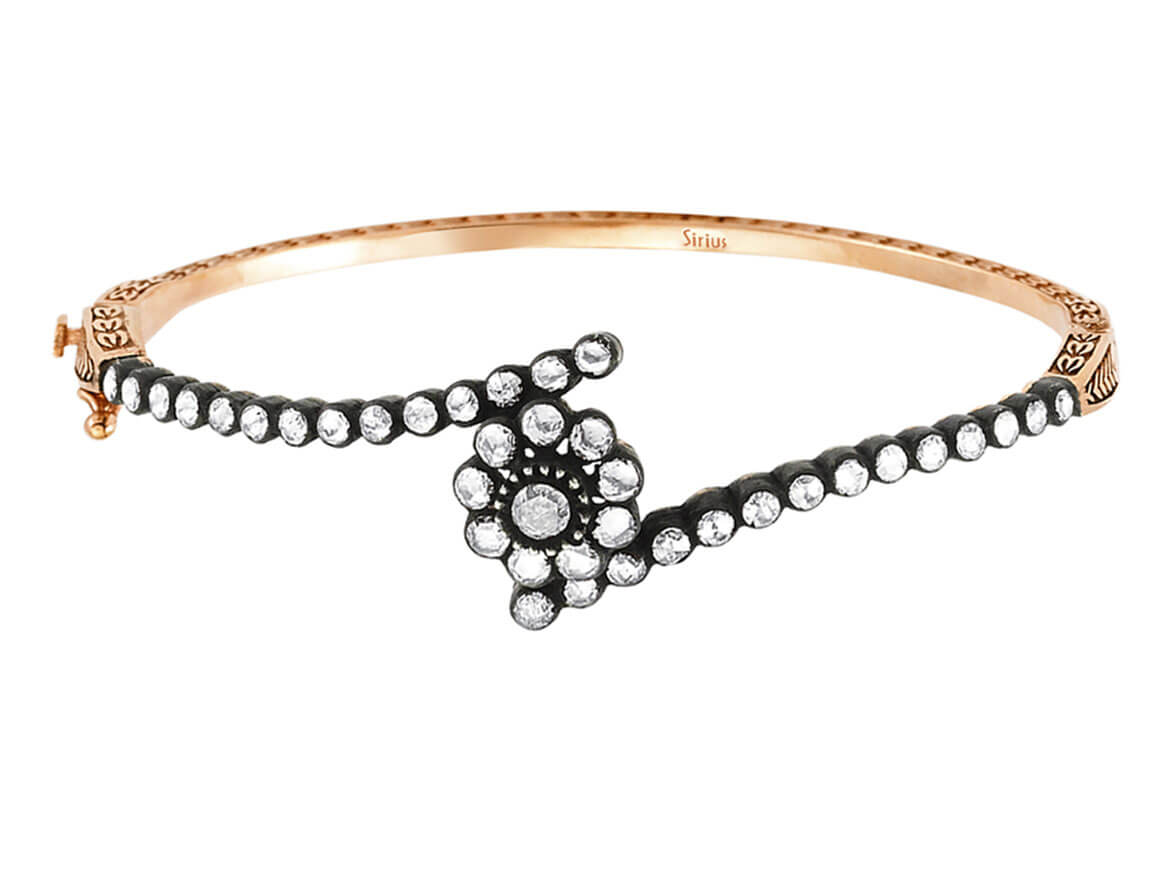 Antique hinged bracelet with 1.43 ct diamonds – 8K rose gold