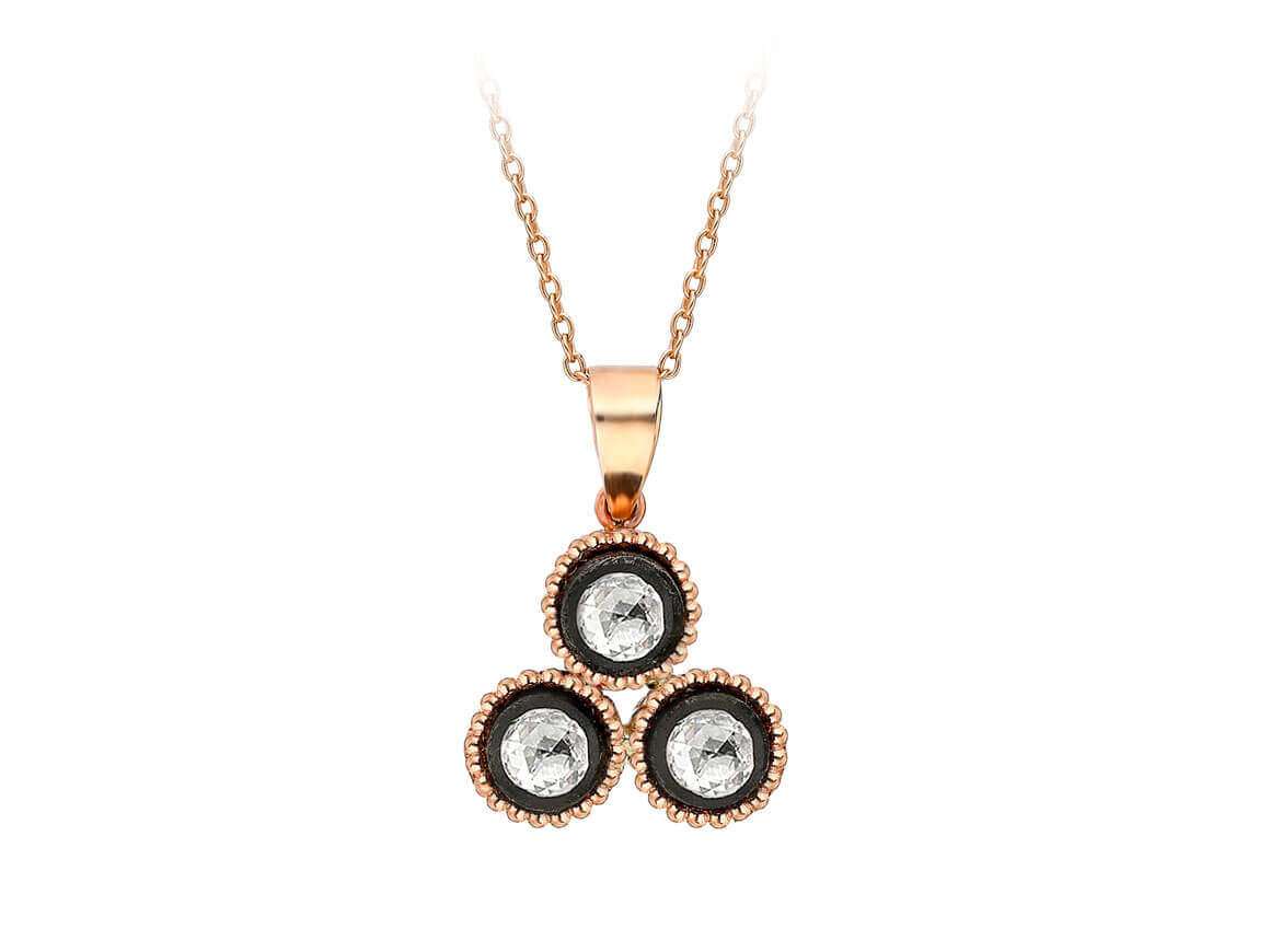 Vintage-Anhänger mit 3 natürlichen Diamanten im Roségoldrahmen – 8K