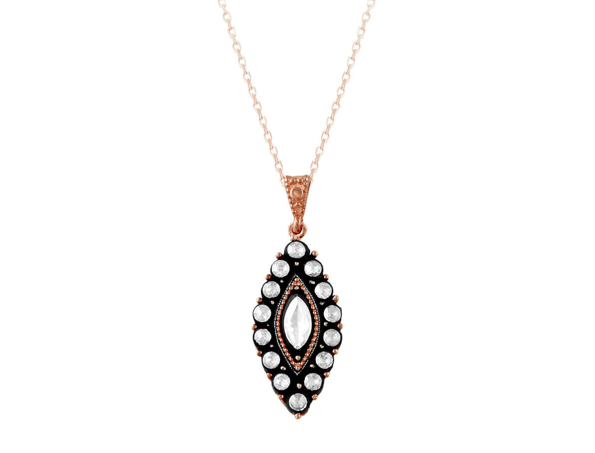 Antique marquise pendant with 15 old-cut diamonds in 8K rose gold