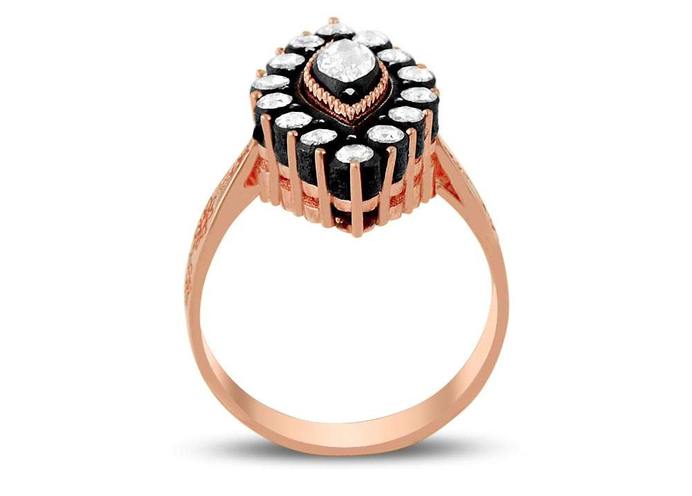 Élégante bague en diamant Or Rose avec des diamants taille marquise et Taille Brillant Rond en or 8 carats – Bijoux haut de gamme de Rosy Lab Diamonds