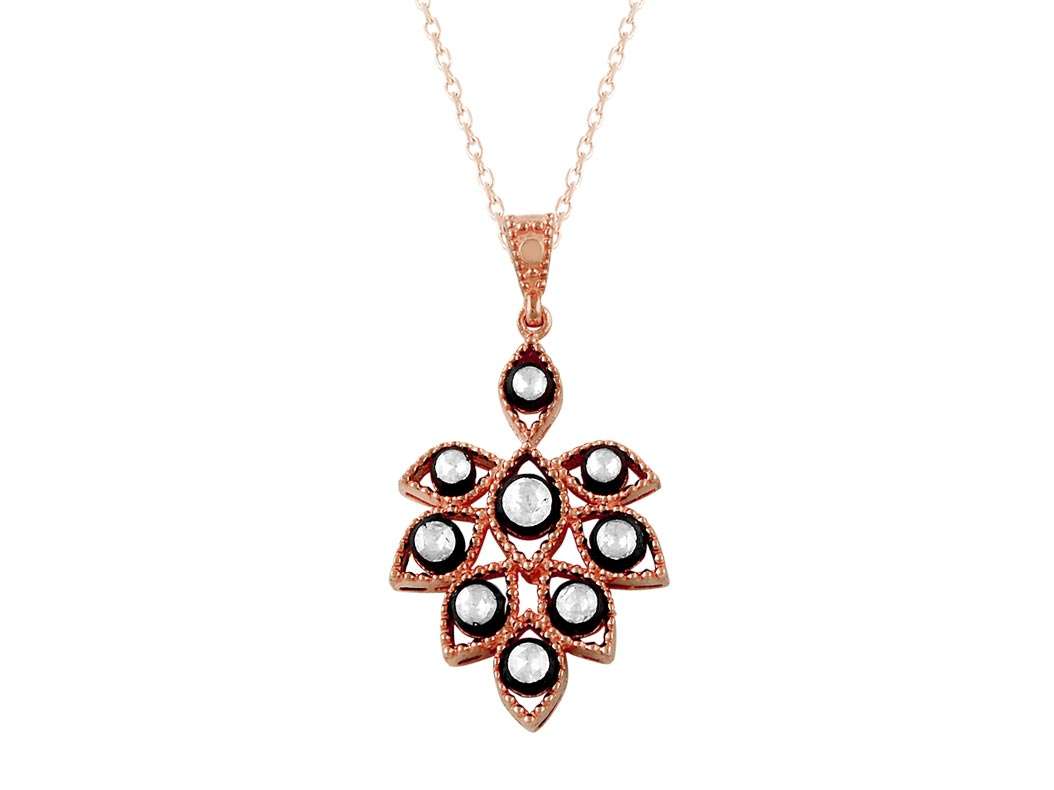 Tropfenförmiger Anhänger mit 9 Altschliff-Diamanten in 8K Roségold