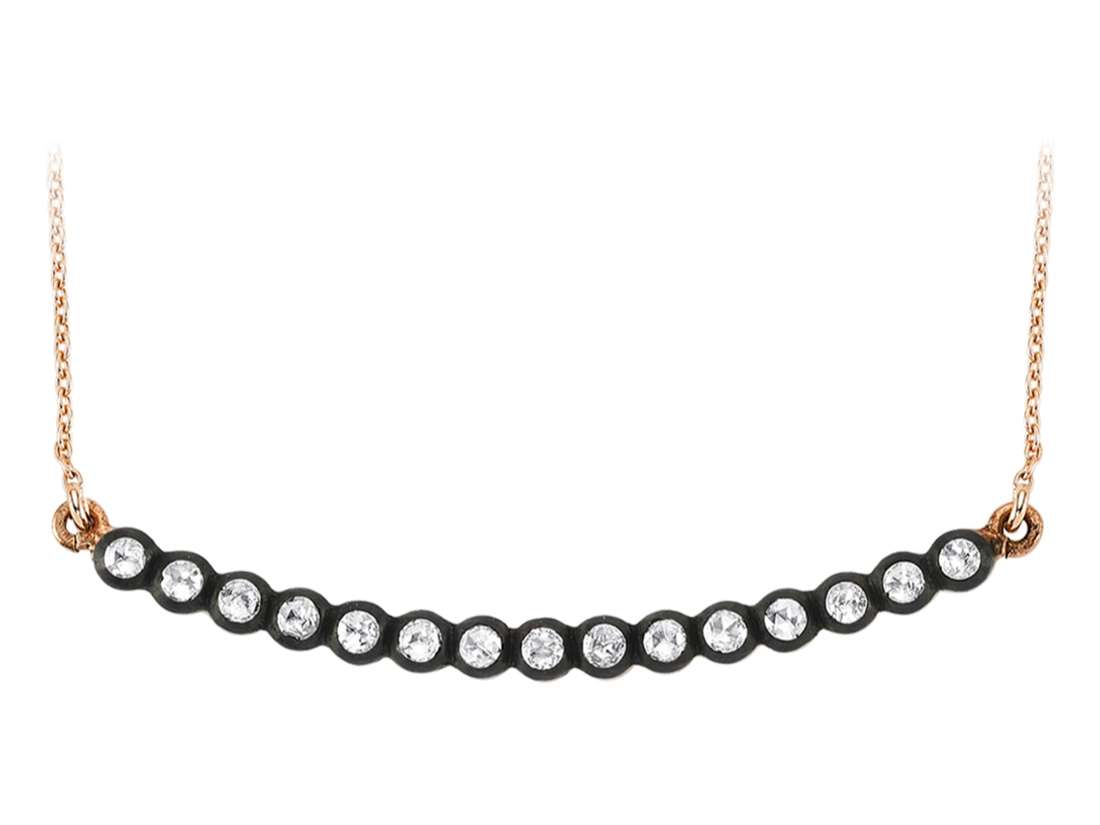 Rose gold row necklace with 15 lab diamonds in round cut – 82P0015