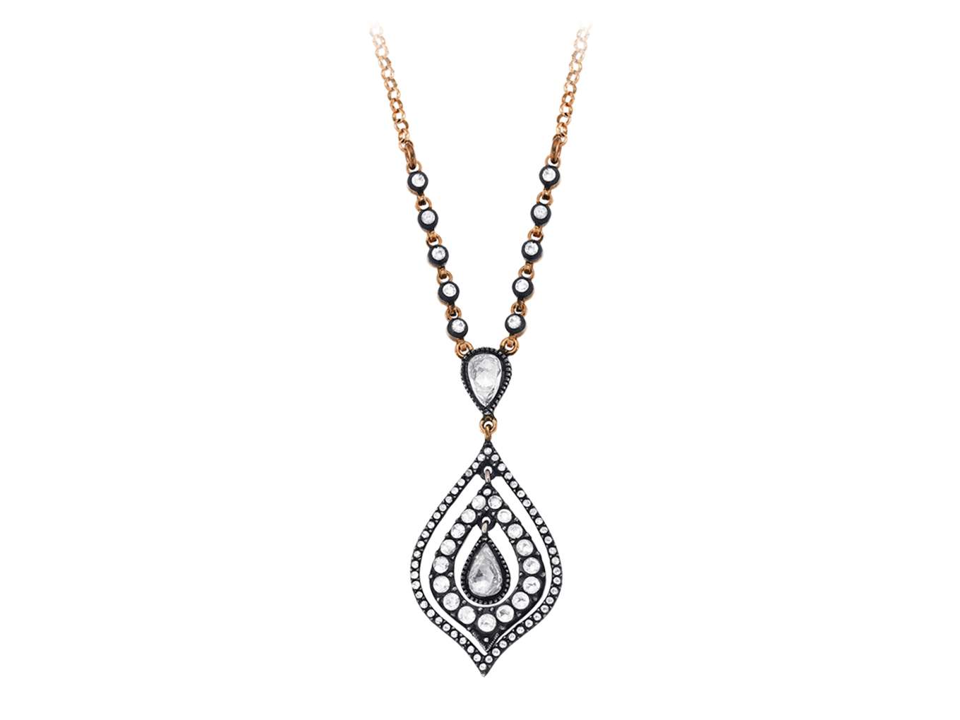 Rose gold statement necklace with 2 drop and 77 round cut lab diamonds – 82P0011