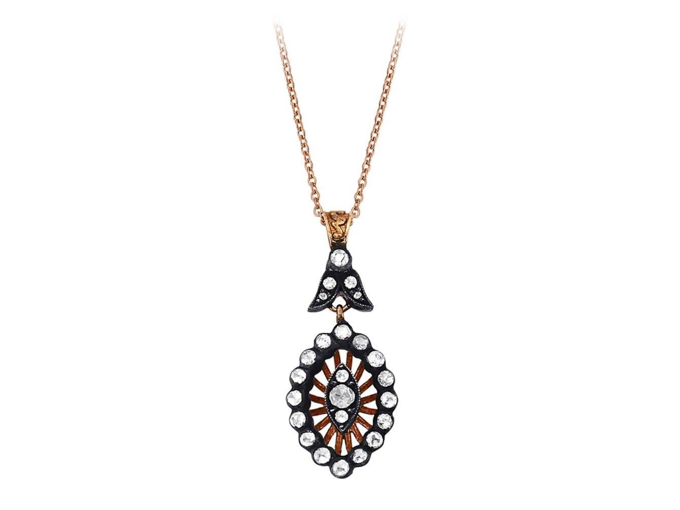 قلادة متدلية من الذهب الوردي بتصميم عين مع 24 ماسة مخبرية | 82P0012 - مجوهرات عالية الجودة من Rosy Lab Diamonds