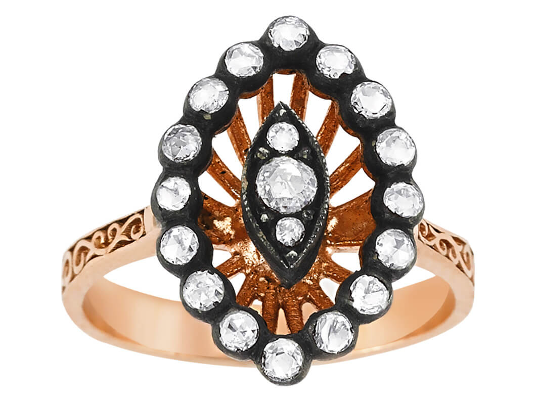 Bague en forme d’œil en Or Rose ornée de 19 diamants de laboratoire | Bijoux symboliques 8K – Bijoux haut de gamme de Rosy Lab Diamonds