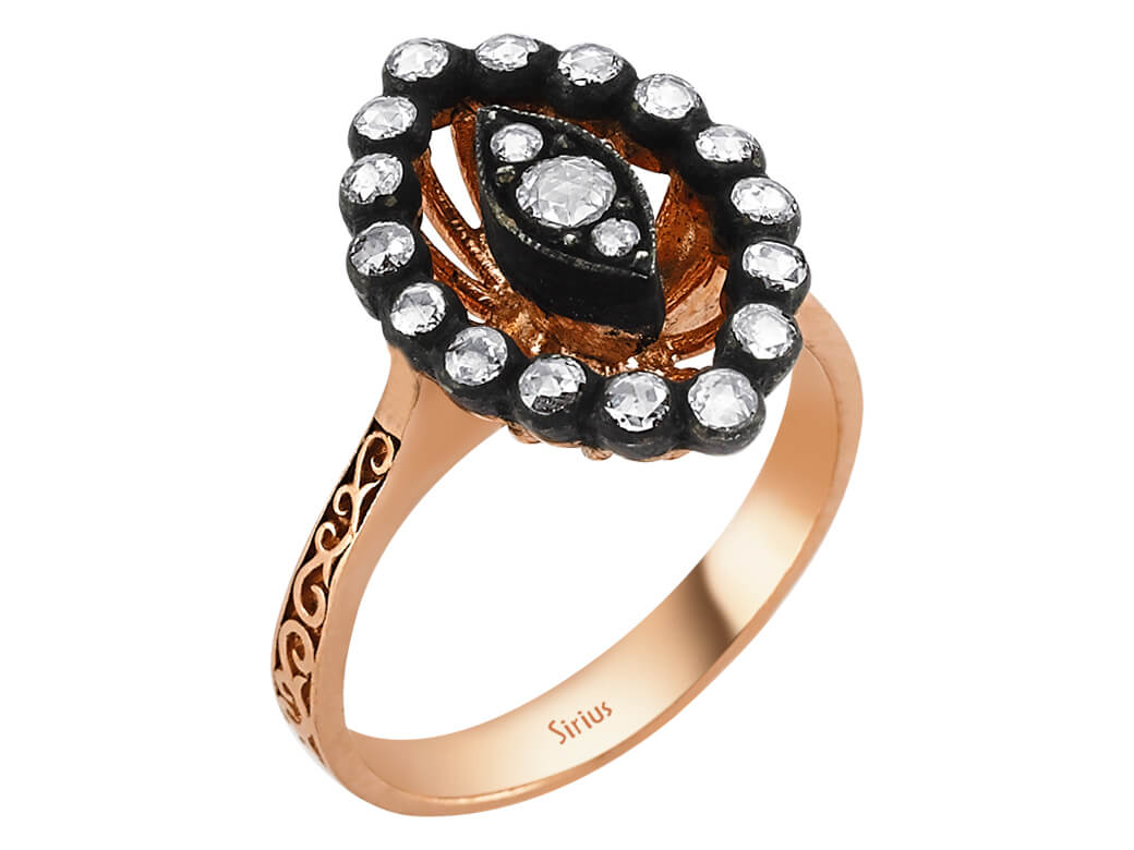 Bague en forme d’œil en Or Rose ornée de 19 diamants de laboratoire | Bijoux symboliques 8K – Bijoux haut de gamme de Rosy Lab Diamonds