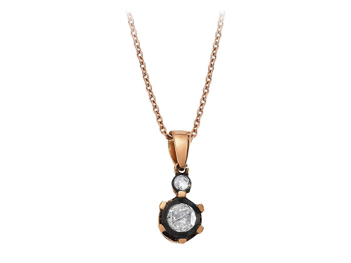 Rose gold pendant chain with two lab diamonds in round cut – 82P0018