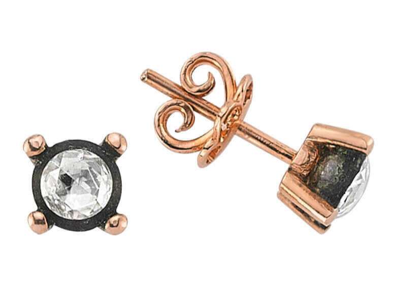 Antique solitaire stud earrings with old cut diamonds made of 333 rose gold