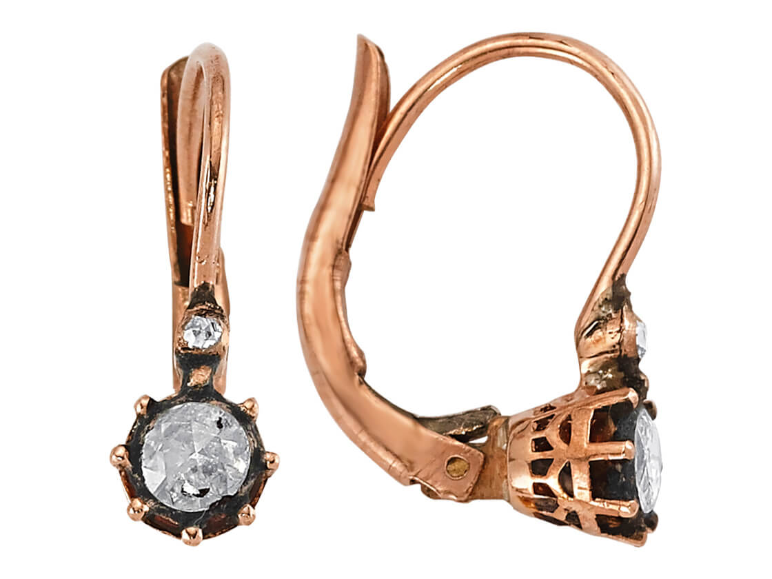 Boucles d'oreilles pendantes solitaires en diamant classique de style antique en or rose 333‰