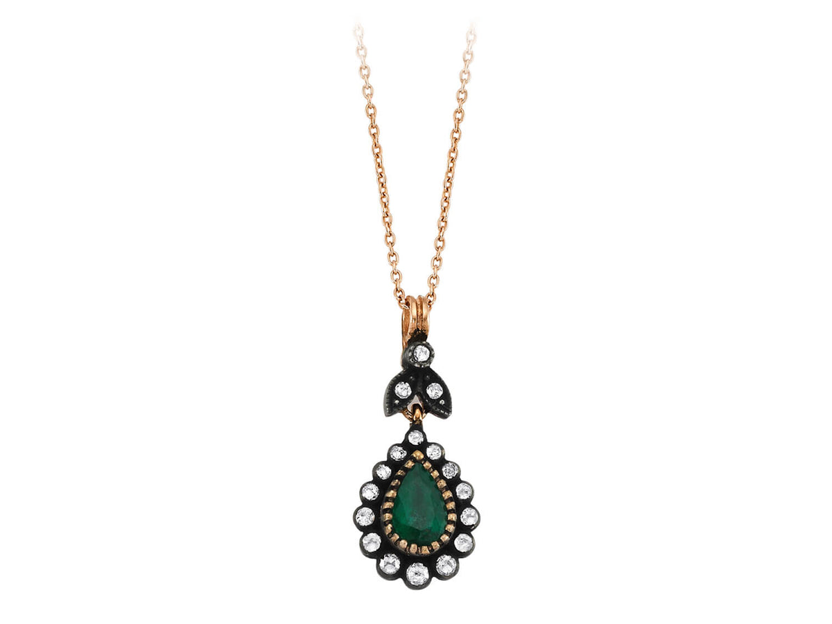 Roségold Anhänger mit Smaragd & 17 Labor-Diamanten | Tropfenschliff | 82P0014 - hochwertiger Schmuck von Rosy Lab Diamonds