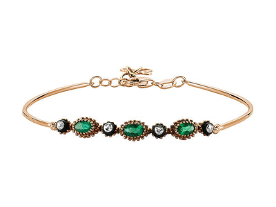 Vintage Armspange mit 3 Smaragden und 4 Diamanten in 8K Roségold – 0,65 ct